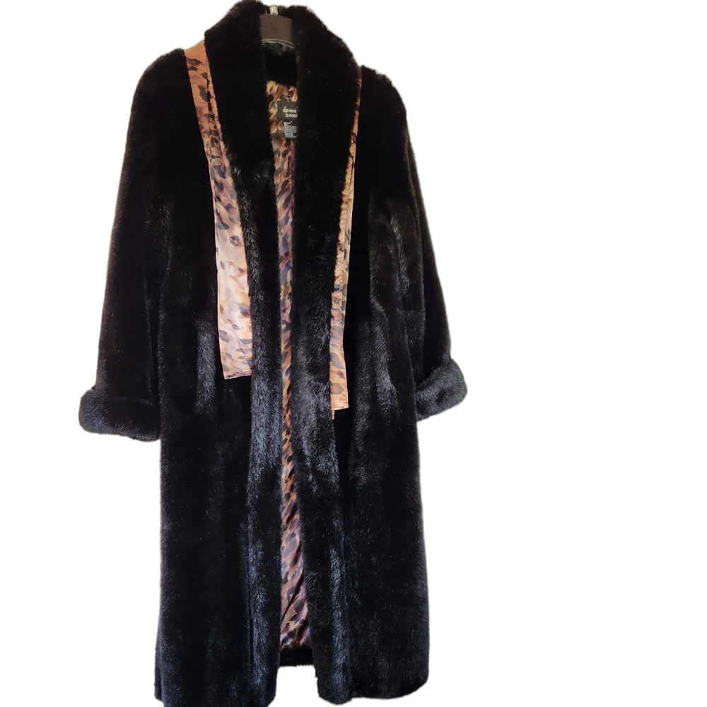 Dennis Basso Faux Fur Coat Full Length, black, size S